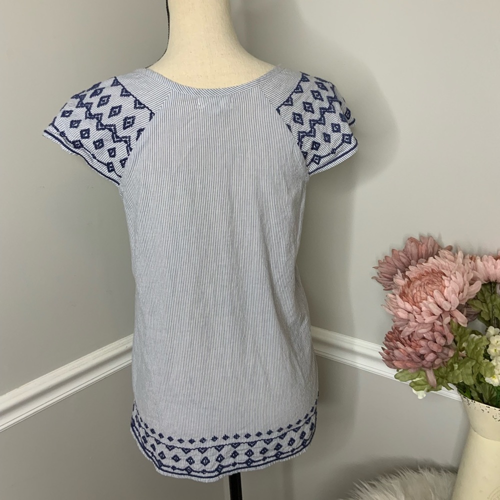 THML Blue White embroidered draw string Top - Picture 6 of 6